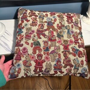 Teddy Bear  football Patterned Throw Pillow